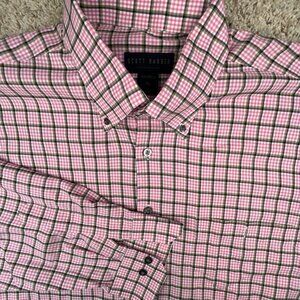 Scott Barber Button Up Shirt Men's Long Sleeve Pink Adult Check Casual Size XL